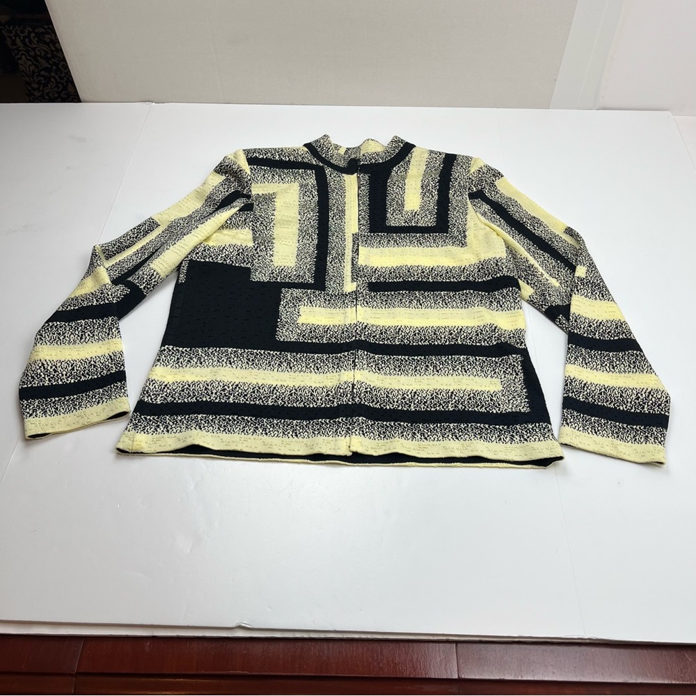 Ming Wang Geometric Pattern Long Sleeve Jacket Black Butter Yellow Womens Medium